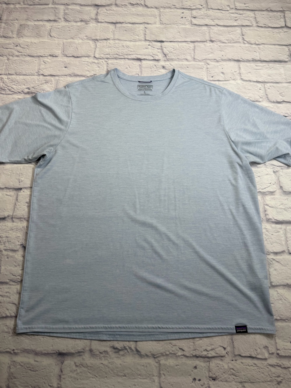 Patagonia Men’s Light Blue Short Sleeve Tee. Size Large. Calipene Cool Daily.